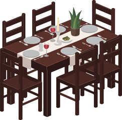 Isometric Illustration of a Beautifully Set Formal Dining Table