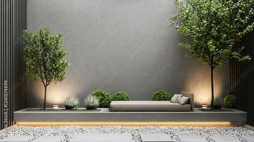 Poster creating a minimalist home garden in a clean courtyard setting