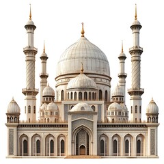 Majestic Mosque Architecture: A stunning architectural masterpiece, this grand mosque showcases intricate details, majestic domes, and towering minarets, embodying Islamic architectural splendor.  