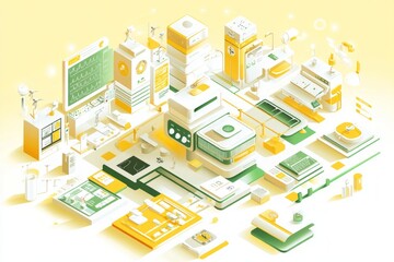 Obraz premium Innovative Technology System: A Futuristic Isometric Illustration of a Modern Digital Architecture