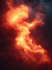 Fiery Spirit Ascends Cosmic Nebula; Fantasy Art
