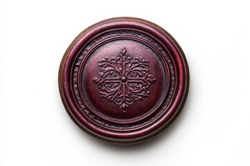 Exquisite Dark Red Wooden Coaster with Intricate Cross-Shaped Floral Design