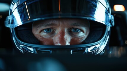 A man wearing a helmet is looking at the camera