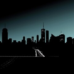 Naklejka premium Three people are standing on a mountain top at sunset they are wearing backpacks and are looking out at the beautiful view silhouetted skyline cityscape architecture illustration building city vector