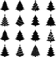 Obraz premium Christmas or Pine tree silhouette set collection vector illustration