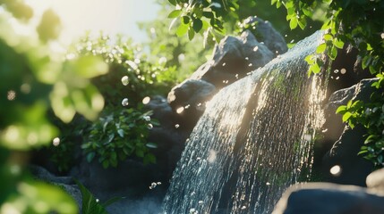 Stunning Waterfalls with Bright Lush Background