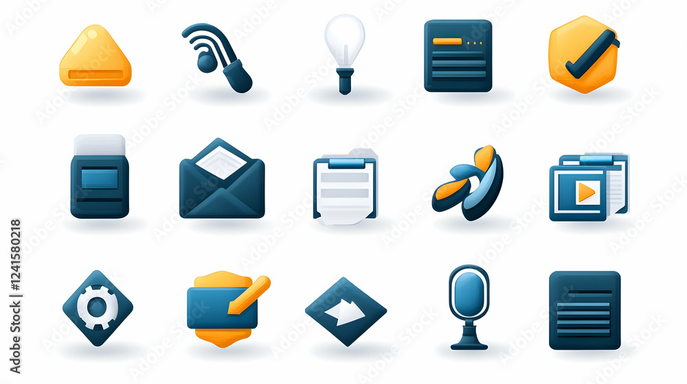 Poster colorful app icons; digital workflow; software development; white background; website design