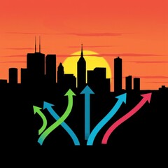 City skyline shrouded in fog with skyscrapers visible grayscale palette silhouetted skyline cityscape architecture illustration building city vector