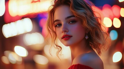 portrait of a woman in a red dress on the streets of Los Angeles