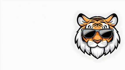 Cool tiger sunglasses, white background, illustration, mascot design