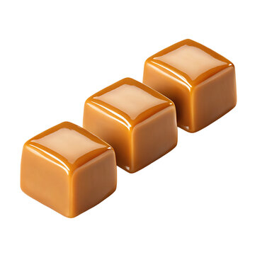 Fototapeta Caramel cubes isolated on transparent background