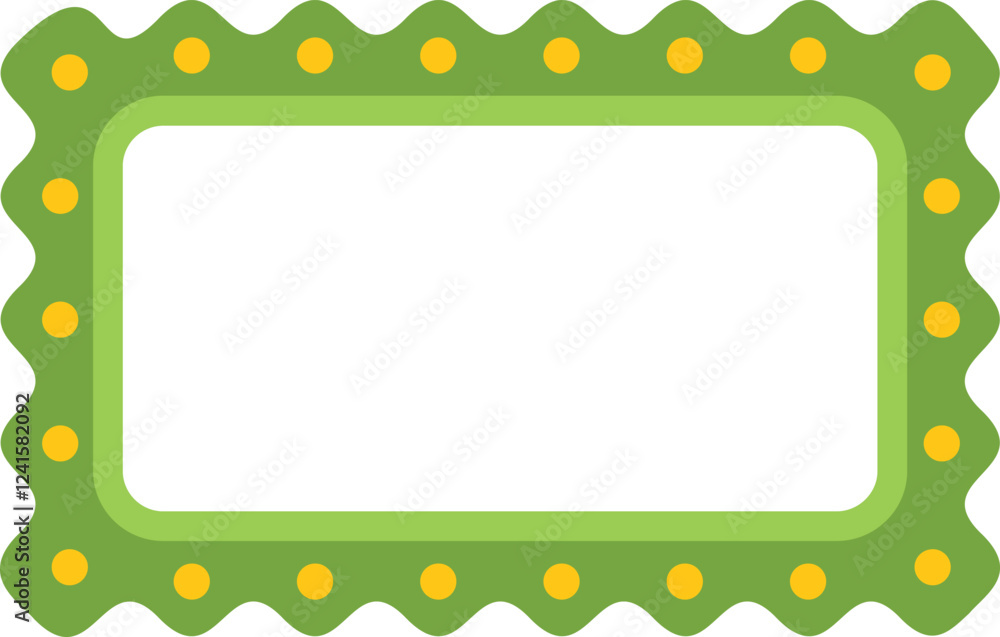 Poster simple rectangular frame with wavy border and yellow dots, ideal for adding a touch of color and sty