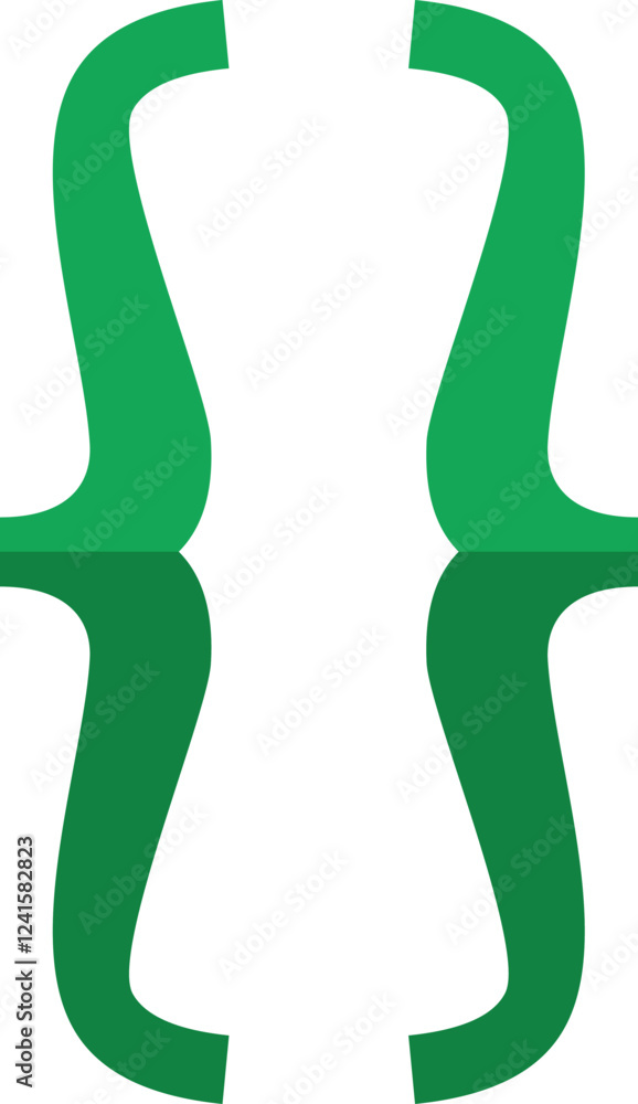 Poster green curly brackets icon reflecting on a white background, representing coding, programming, and so