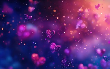 Dreamy mockup background with space for text designed with a vibrant gradient featuring abstract floating hearts and subtle sparkles for Saint Valentines Day and 8 March International Womens Day