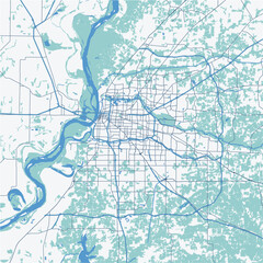 Map of Memphis Metro in Tennessee in a professional blue style. Contains layered vector with roads water, parks, etc.