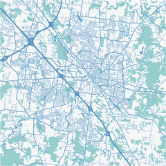 Map of Murfreesboro in Tennessee in a professional blue style. Contains layered vector with roads water, parks, etc.