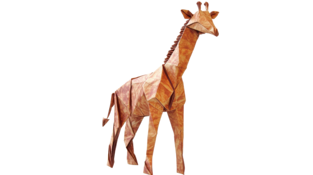 Origami giraffe standing on transparent background