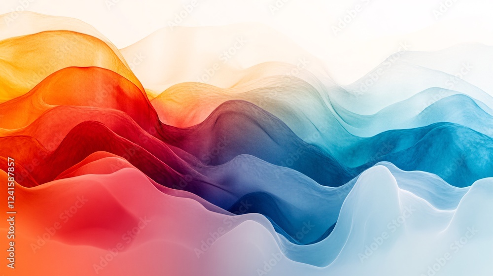 Poster an abstract wave pattern featuring vibrant hues of red, orange, and blue, creating a fluid, dynamic 