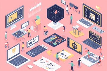 Creative Digital Design Studio: Isometric Illustration of Collaborative Work