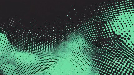 Abstract design featuring a gradient of green dots on a dark background, creating a dynamic and modern visual effect.