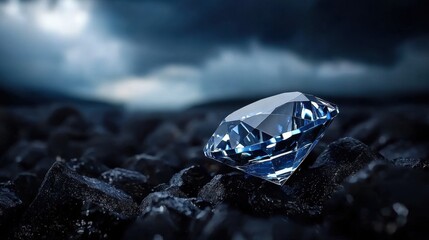 A diamond is on a rocky surface