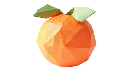 Origami orange fruit craft representing healthy eating and creativity on transparent background