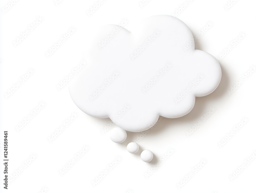 Poster cloud in the shape of a thought bubble floating above a human head, isolated on white background