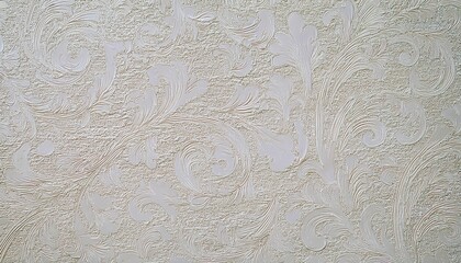 beige ornamental textured wallpaper with classic stucco swirl relief, embossed vintage floral pattern for elegant interior design