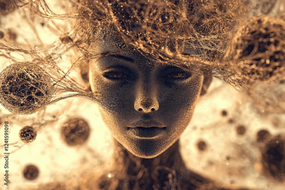 Poster abstract representation of a woman's face with intricate neural patterns