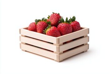 Fresh strawberries in a wooden crate, perfect for desserts and healthy snacks.