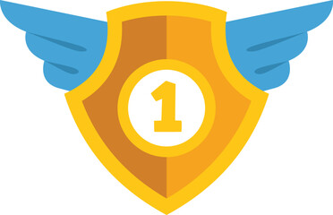 Champion award, golden shield with wings and number one, celebrating first place and triumph