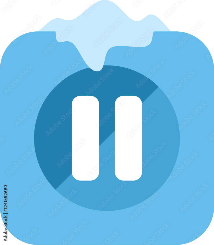 Poster pause button freezing, covered with snow and ice, symbolizing a temporary interruption or a halt in 