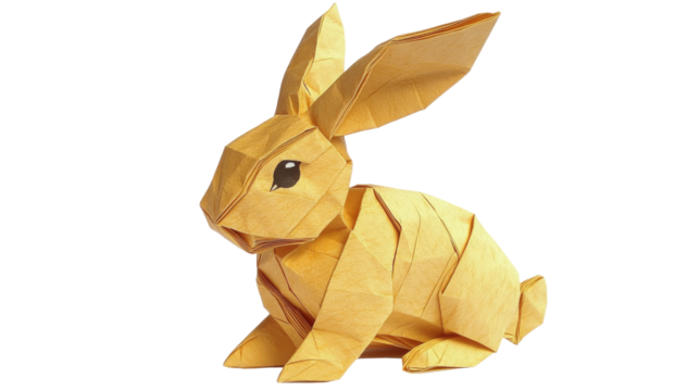 Intricate origami rabbit with transparent background