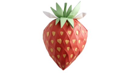 Origami strawberry with heart pattern on transparent background