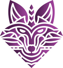 Abstract geometric fox logo in purple with tribal patterns, featuring clean lines and symmetry. Ideal for branding or design.