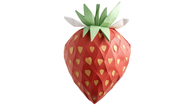 Origami strawberry with heart pattern on transparent background - Powered by Adobe