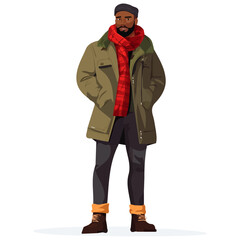 Fototapeta premium Dominican Republic Man Winter Clothes Vector Illustration | Cozy and Stylish Cold-Weather Fashion Artwork 