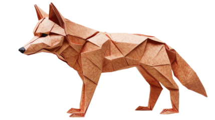 Origami wolf standing on transparent background