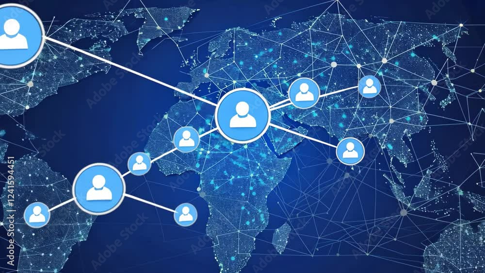Poster a digital representation of a global polygon world map highlighting blockchain technology and its in