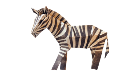 Origami zebra standing on transparent background