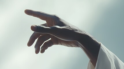 a hand held up to the sky with the sun in the background 