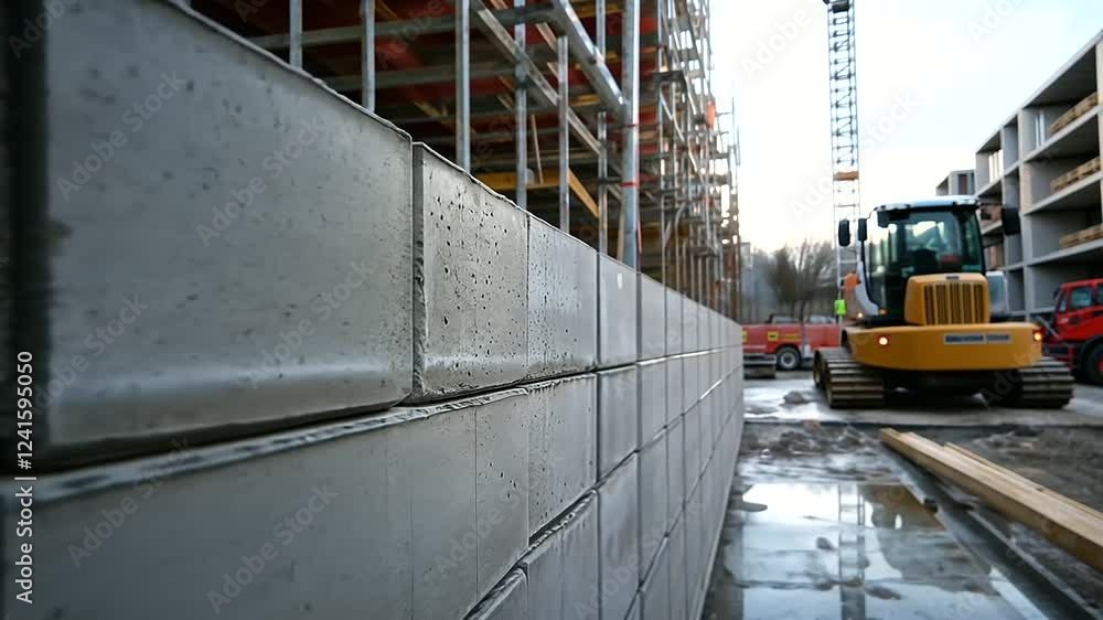 Aufkleber a section of an interlocking concrete block wall under construction, the individual blocks fitting p