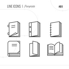 Pamphlet book or booklet icons set. Books and catalogs signs for design. Vector elements clip art