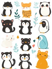 Obraz premium Cute animal stickers featuring playful characters in vibrant colors for creative projects and crafts. Generative AI