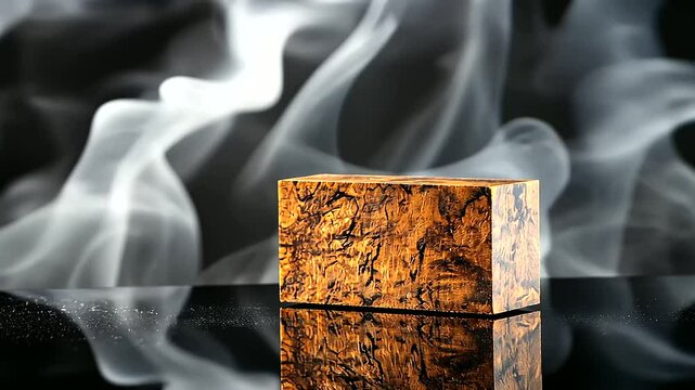 A single architectural brick with a bold, abstract pattern placed on a reflective black surface, illuminated by soft, diffused lighting.