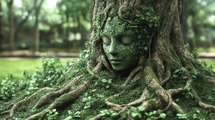 Enigmatic tree with a face, symbolizing nature's beauty and mystery