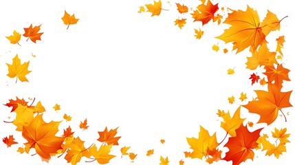 Autumn leaves frame, white background
