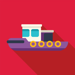 Purple tugboat floating on water, featuring a long shadow design, ideal for maritime themed projects © anatolir