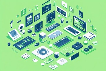 Fototapeta premium Isometric Illustration of Modern Technology Devices and Tools