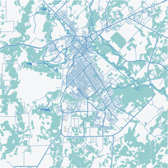 Map of Brownwood in Texas in a professional blue style. Contains layered vector with roads water, parks, etc.
